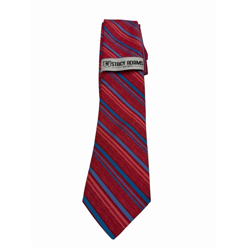 Stacy Adams Tie & Hanky Red / Blue Striped Sz 3.5 X 58 New